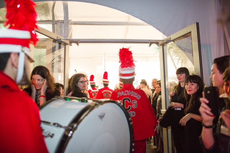 Alison O'Daniel, Centennial Marching Band Forwards, Backwards, Pause, Silent, Centennial High School Marching Band performing for Art Los Angeles Contemporary opening night, January 28, 2016. Courtesy Gina Clyne/Art Los Angeles Contemporary