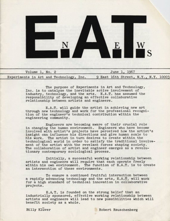 Experiments in Art and Technology, (E.A.T.) E.A.T. News. Volume 1, 1967. Courtesy of Whitechapel Gallery.