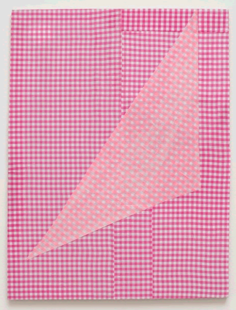 Cheryl Donegan, Untitled (two rose ginghams), 2012. Fabric on medium-density fiberboard, 20 x 26 in (50.8 x 66 cm). Courtesy the artist and David Shelton Gallery, Houston