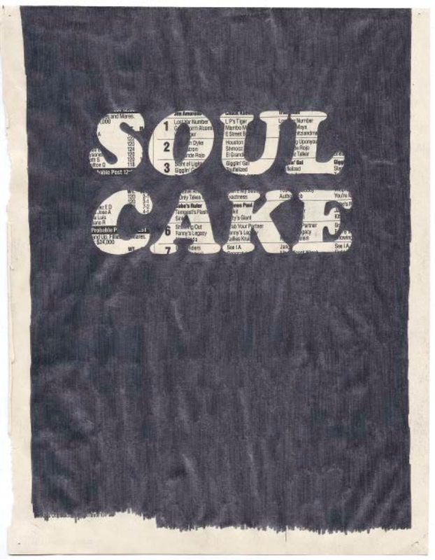 Untitled (Soul Cake), 2015. Graphite on found racing form, 15 x 12 inches. Courtesy of the artist and Charlie James Gallery.