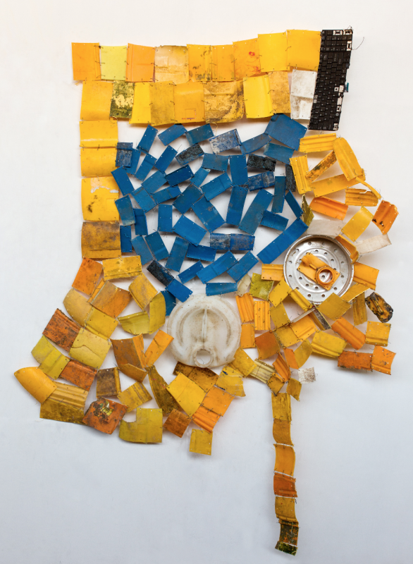 Serge Attukwei Clottey, "Retrospective", 2015. Plastic and wire. 52 x 63 inches