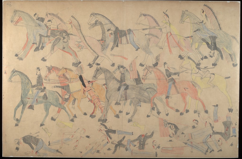 Red Horse (Minneconjou Lakota Sioux, 1822-1907), Untitled from the Red Horse Pictographic Account of the Battle of the Little Bighorn, 1881. Graphite, colored pencil, and ink. NAA MS 2367A_08569200. National Anthropological Archives, Smithsonian Institution