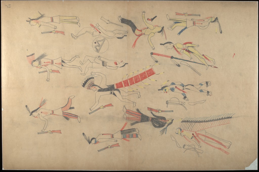 Red Horse (Minneconjou Lakota Sioux, 1822-1907), Untitled from the Red Horse Pictographic Account of the Battle of the Little Bighorn, 1881. Graphite, colored pencil, and ink. NAA MS 2367A_08570200. National Anthropological Archives, Smithsonian Institution