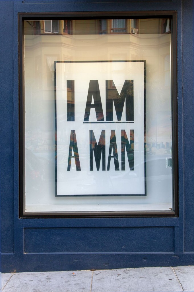 Hank Willis Thomas. I am a Man, 2013. Liquitex on canvas, 72 x 48 inches. Photo by Jeff Warrin. Courtesy of the artist and Kadist Art Foundation.