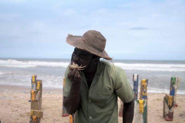 The Displaced, 2015, Performance documentation. Labadi , Accra, Ghana. Production still by Charles Whitcher. Courtesy of the artist.