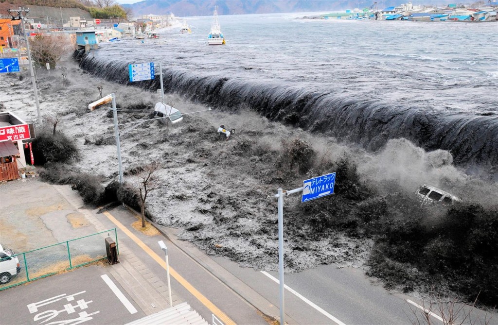 The city of Miyako from the Heigawa estuary in Iwate Prefecture after a 8.9 earthquake struck the area in March 11, 2011. Courtesy of the Internet.