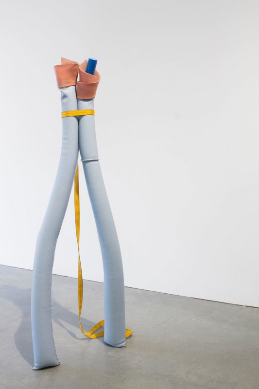 May Wilson, In Wobbling 7, 2016. Cement, vinyl, felt, strap, rubber. Courtesy of Bass & Reiner Gallery.