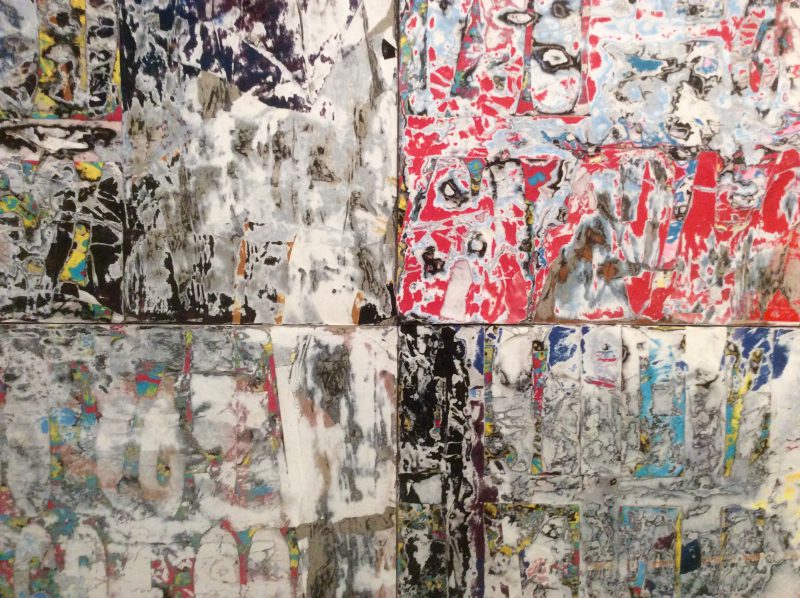 Mark Bradford, Thievery by Servants (detail), 2013. Mixed-media collage on wood. (Photo: John Held, Jr.)