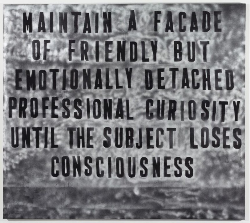 Mark Flood, MAINTAIN, 2011. Acrylic and spray paint on canvas, 96 x 108 inches. Courtesy of the artist, Peres Projects (Berlin), Stuart Shave/Modern Art (London), and the Contemporary Arts Museum Houston.