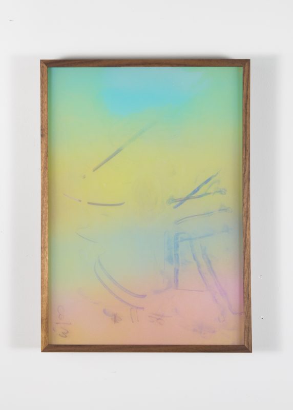 Ivan Iannoli. Untitled (Gradient), 2016. Airbrush on plexi, spray enamel, acrylic paint on plexi, 14 x 10 inches. Courtesy of the artist and Bass & Reiner Gallery, San Francisco.