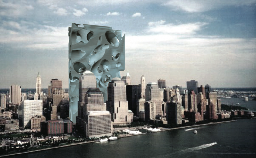 Project for a new World Trade Center, New York, 2002. Acconci Studio (V.A., Dario Nunez, Peter Dorsey, Stephen Roe, Sergio Prego, Gia Wolff). Courtesy of the artist.