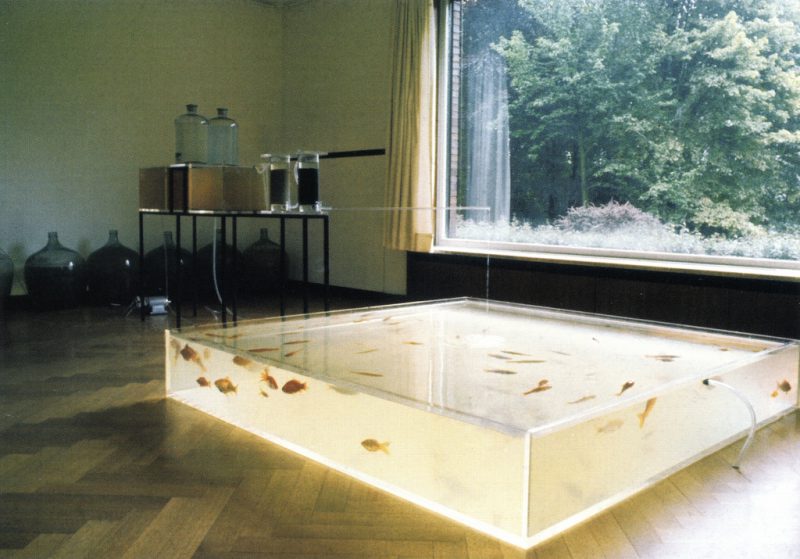 Rhinewater Purification Plant, 1972-2013. Archival inkjet print, 20 x 30 inches. Solo exhibition at the Museum Haus Lange, Krefeld, 1972. © Hans Haacke/Artists Rights Society (ARS), New York. Photo by Hans Haacke. Courtesy of the artist and Paula Cooper Gallery, New York..