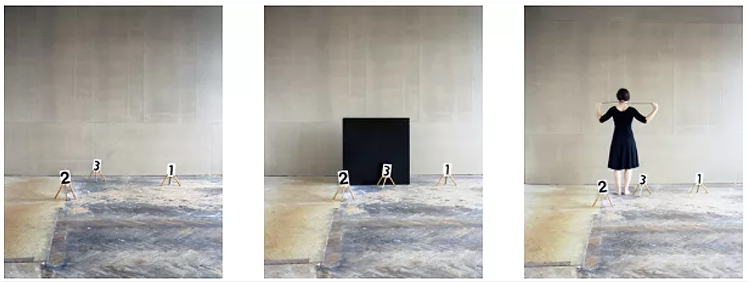 Nadja Bournonville, Some Marks, a Square and Figure (triptych), 2012. Analog C-print, Ed. #2/3 + 2 A.P, 29 x 23.25 inches each