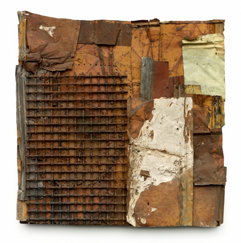 Ronald Lockett, Timothy, 1995. Found sheet metal, tin, wire, paint, nails, on wood 45 x 43.25 x 3 inches 