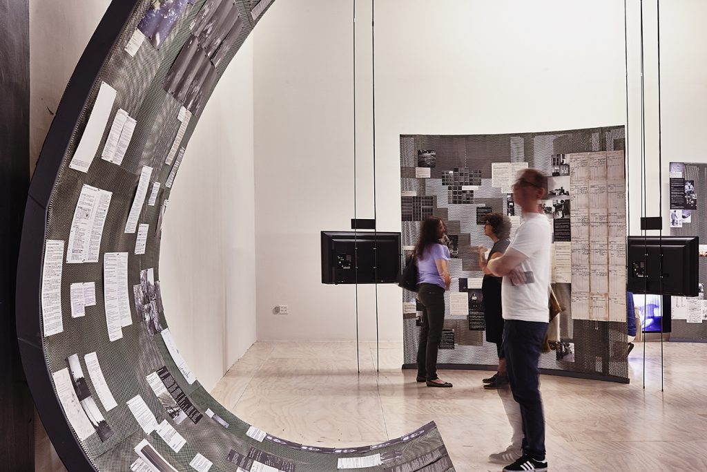 Installation view of VITO ACCONCI: WHERE WE ARE NOW (WHO ARE WE ANYWAY?), 1976 at MoMA PS1, 2016. Image courtesy of Acconci Studio and MoMA PS1. Photo by Pete Deevakul.