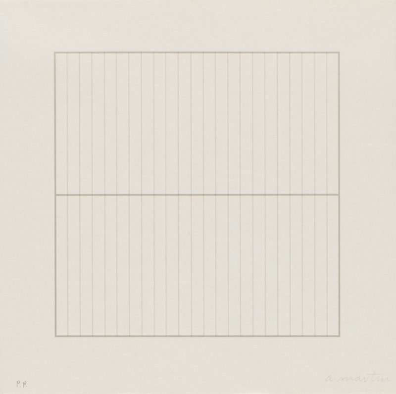 Agnes Martin, Untitled from the portfolio On a Clear Day, 1973, one of thirty screenprints, 12 × 12 in. (30.4 × 30.4 cm). Los Angeles County Museum of Art, purchased with funds provided by the Kotick Family Foundation in honor of Lynda and Stewart Resnick through the 2007 Collectors Committee, © 2016 Agnes Martin/Artists Rights Society (ARS), New York, photos © Museum Associates/LACMA