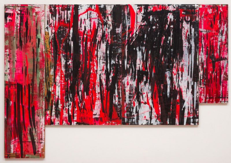 Ed Moses, Red W-L, 1982. Acrylic on wood panels, 84 x 122 in. Courtesy of Albertz Benda and The Artist 