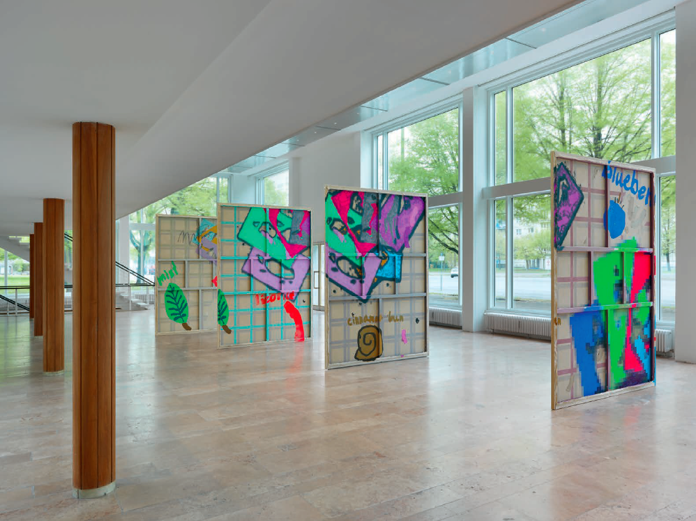 Installation view, Laura Owens at Capitain Petzel, Berlin, 2015. Courtesy of the artist and Capitain Petzel.