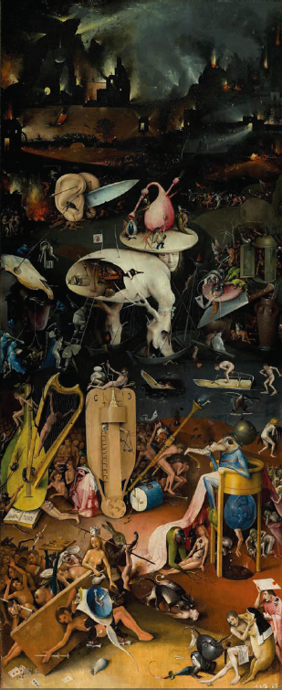 Hieronymus Bosch, The Garden of Earthly Delights (detail), 1490-1510. Oil on oak panels, 87 × 38.4 inches. Collection of Museo del Prado, Madrid. Courtesy of the Internet.