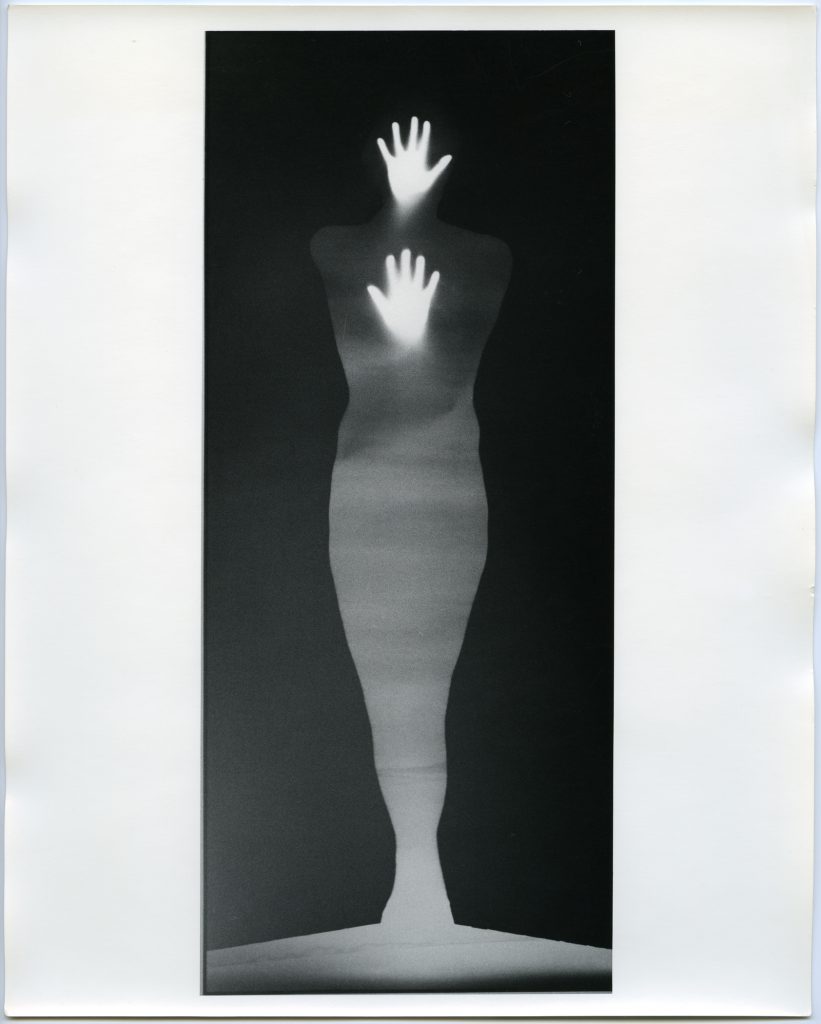 Bruce Conner and Edmund Shea, SOUND OF TWO HAND ANGEL, 1974. Gelatin silver print; 88 × 37 inches. Collection of Tim Savinar and Patricia Unterman; © 2016 Conner Family Trust, San Francisco / Artists Rights Society (ARS), New York. Courtesy of the San Francisco Museum of Modern Art.