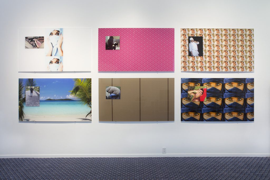 Olia Lialina, Body Class Pimp (from left to right: voelmegoed, damlos, naoualtje89, halim71, gekregen2012, henessy), digital prints mounted to plexiglass, Western Front, 2016. Photo by Maegan Hill-­‐Carroll. 