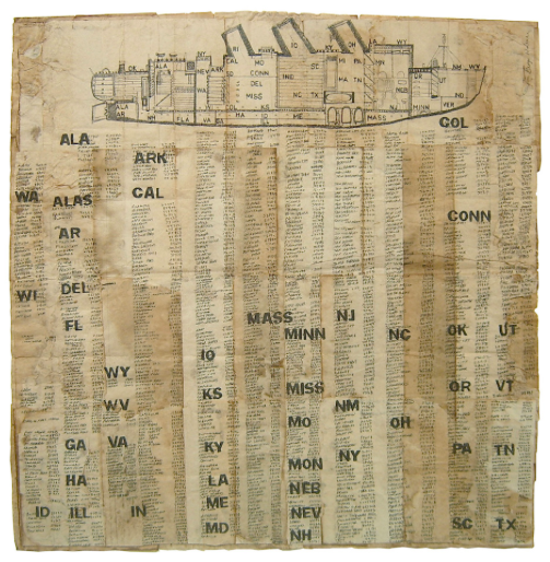 George Widener, Census Ship, 2004. Ink on found paper, 26 x 24 inches. Courtesy of Autistica.