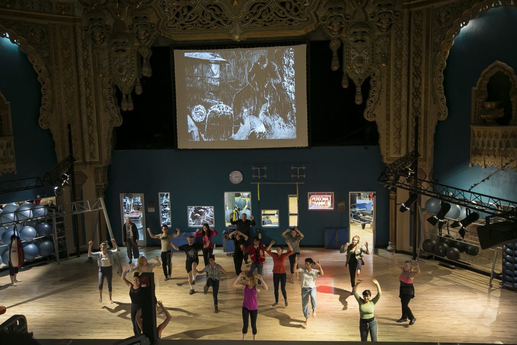 Audience participating in the Alhambra 1926-1996 exercise class. Courtesy the artists.