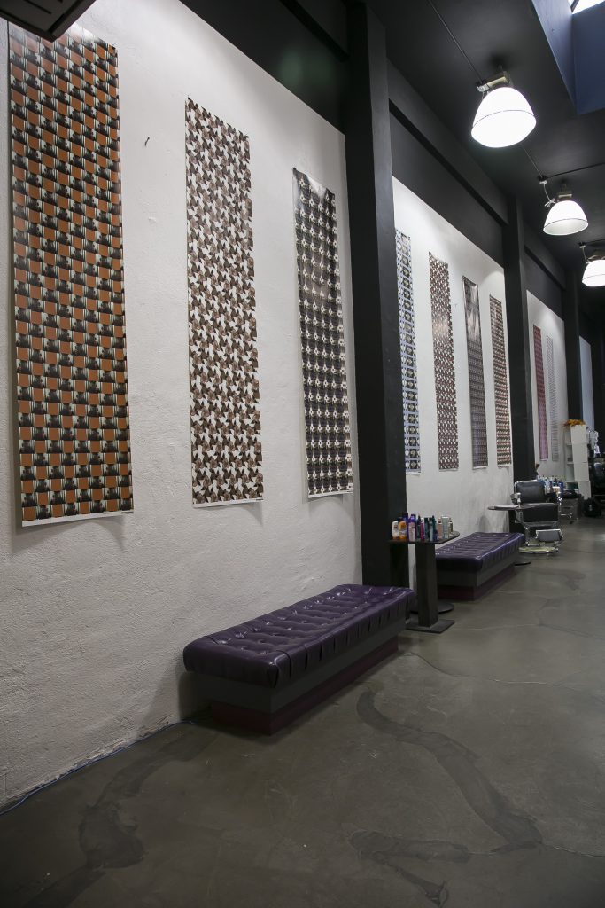 Installation view of Wallpaper Portraits at Backstage Hair Salon. Courtesy the artists