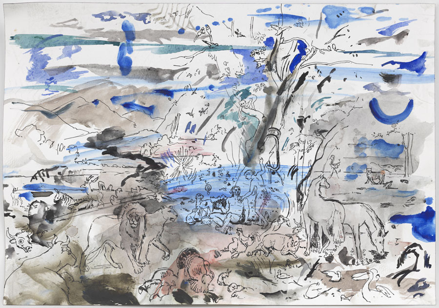 Cecily Brown, Untitled (Paradise), 2014. Watercolor, ink, and ballpoint pen on paper, 14 1/8 by 20 1/8 inches.