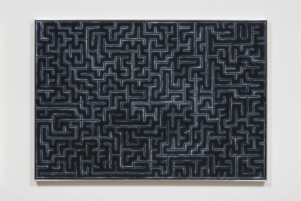 Zoe Barcza, Bob, Level Bob, 2016. Acrylic on canvas and aluminum artist frame. 63 x 43.3 x 1.75 inches. Courtesy the artist and Ghebaly Gallery, Los Angeles. Photo: Jeff McLane